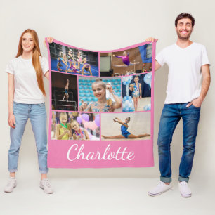 Gymmastics 7 Photo Collage Pink Fleece Blanket
