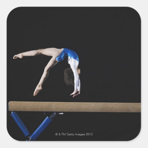 Gymnast 9_10 flipping on balance beam side square sticker