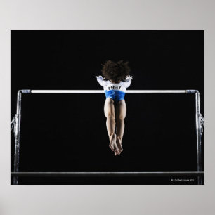 Gymnast (9-10) reaching for uneven bars poster