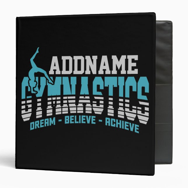 Gymnast ADD NAME Gymnastics Team Backbend Kickover 3 Ring Binder (Front/Inside)