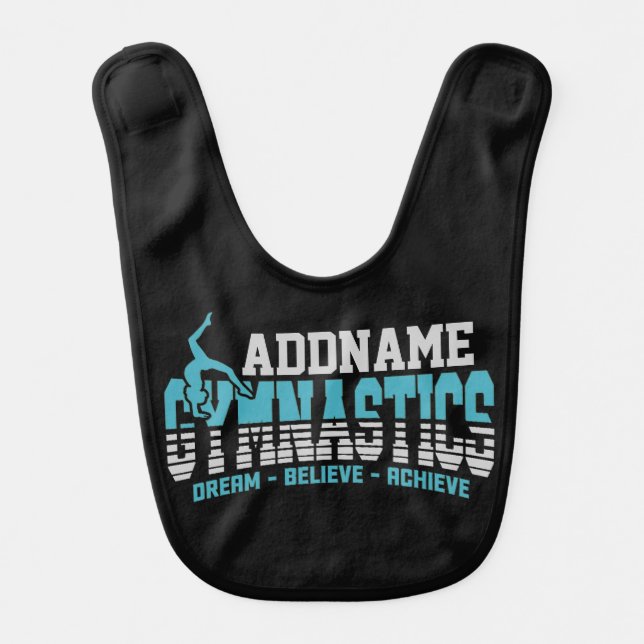 Gymnast ADD NAME Gymnastics Team Backbend Kickover Baby Bib (Front)