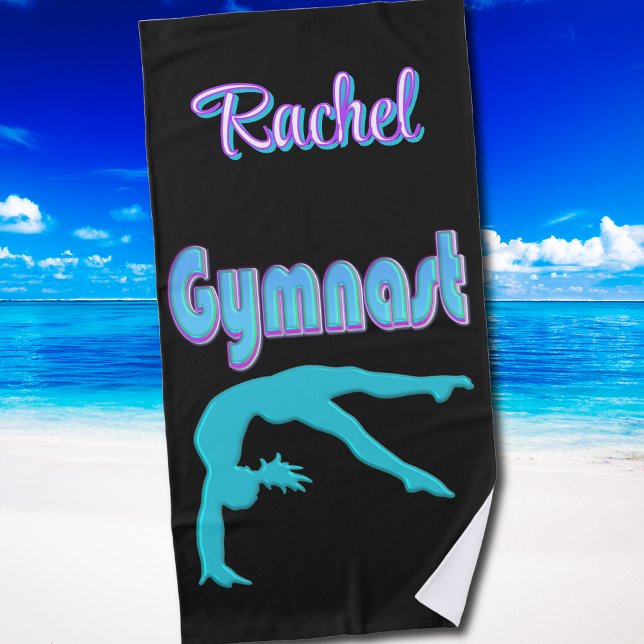 Gymnast Back Handspring Love to Tumble Beach Towel (Bold Retro Gymnast Design for Girls and Tween Athletes)