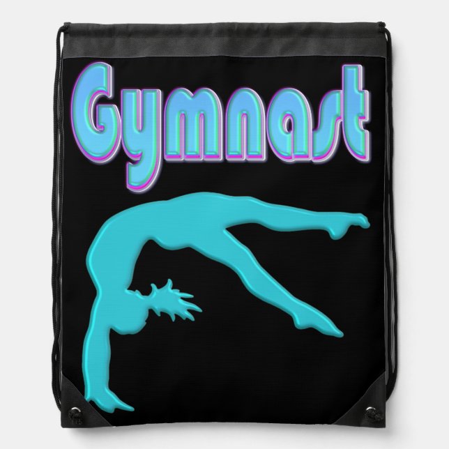 Gymnast Back Handspring Step Out Teal Drawstring Bag (Front)