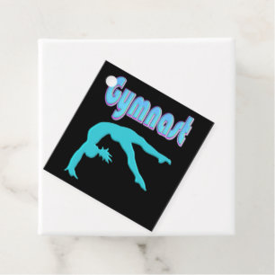 Gymnast Back Handspring Step Out Teal Favor Tags