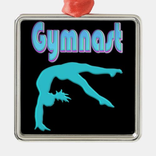 Gymnast Back Handspring Step Out Teal Metal Ornament