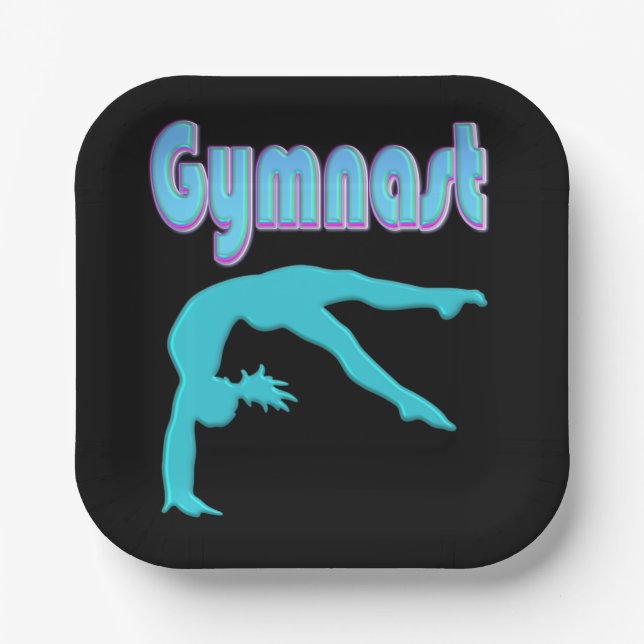 Gymnast Back Handspring Step Out Teal Paper Plates (Front)