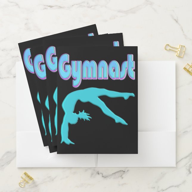 Gymnast Back Handspring Step Out Teal Pocket Folder (In Situ)