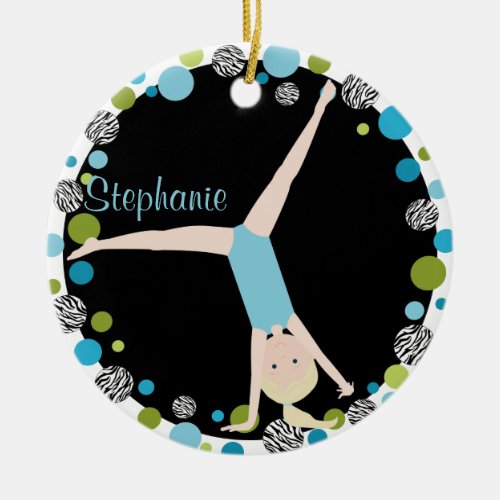 Gymnast Blonde in Aqua and Green Personalized Ceramic Ornament