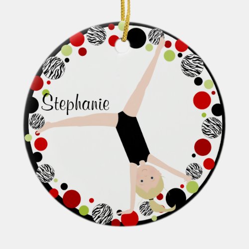 Gymnast Blonde in Red Black  Green Personalized Ceramic Ornament