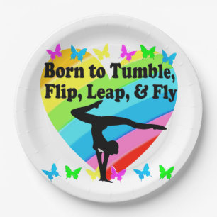 GYMNAST BORN TO TUMBLE AND FLY DESIGN PAPER PLATES