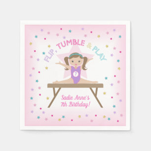 Gymnast Brown Hair Gymnastics Jump Birthday Party  Napkins