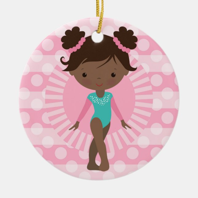 Gymnast - Cute Gymnastics African American Ceramic Ornament (Front)