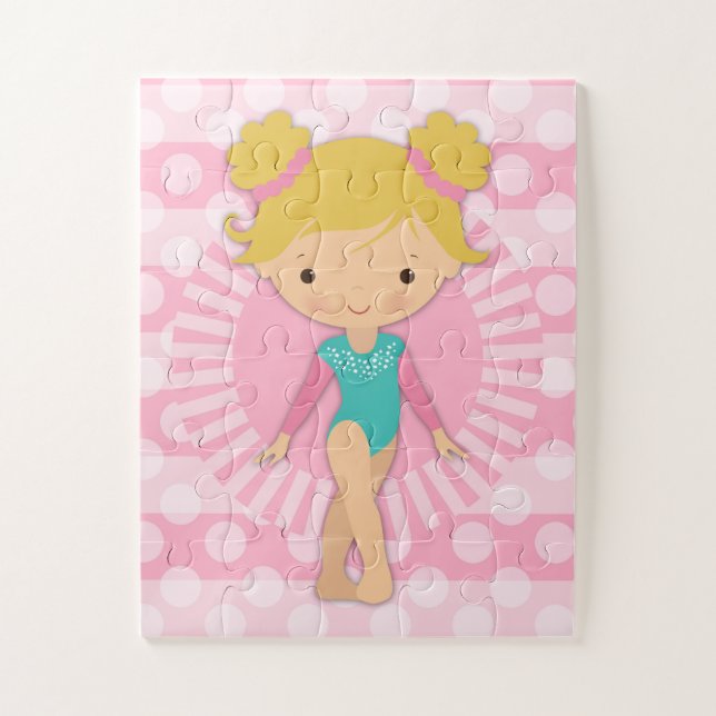 Gymnast - Cute Gymnastics Pink Aqua Blond Jigsaw Puzzle (Vertical)