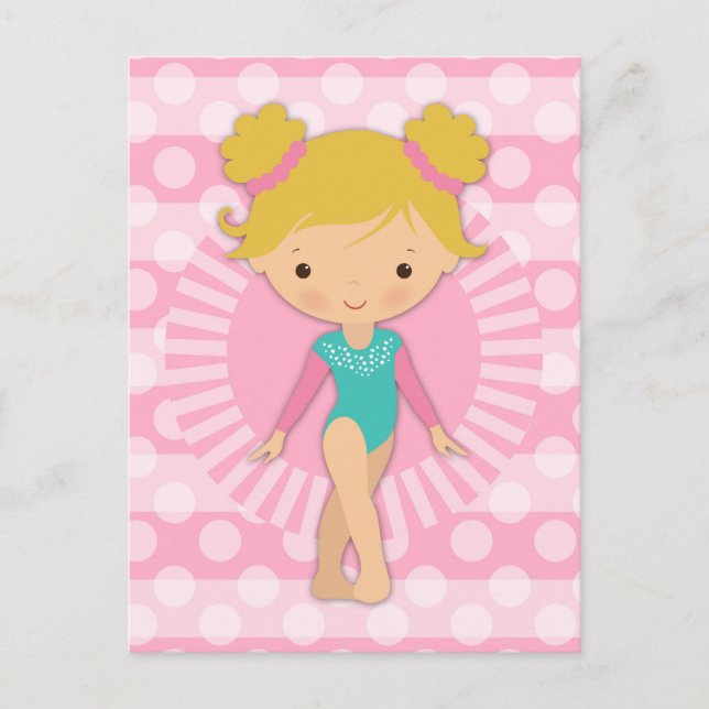 Gymnast - Cute Gymnastics Pink Aqua Blond Postcard (Front)