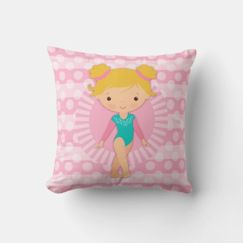 Gymnast _ Cute Gymnastics Pink Aqua Blond Throw Pillow