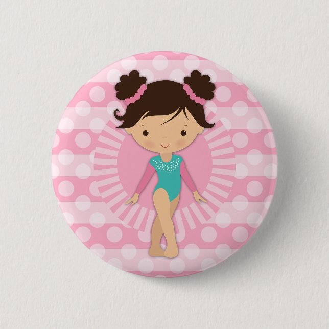 Gymnast - Cute Gymnastics Pink Turquoise Button (Front)