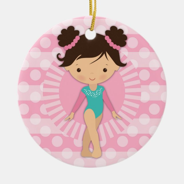 Gymnast - Cute Gymnastics Pink Turquoise Ceramic Ornament (Front)