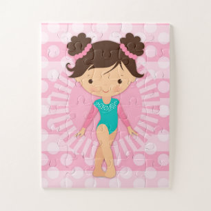Gymnast - Cute Gymnastics Pink Turquoise Jigsaw Puzzle