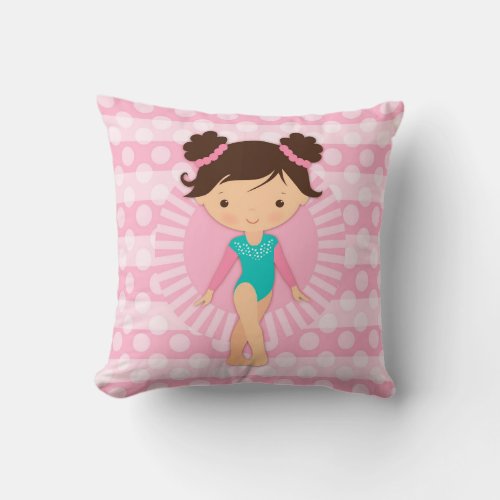 Gymnast _ Cute Gymnastics Pink Turquoise Throw Pillow