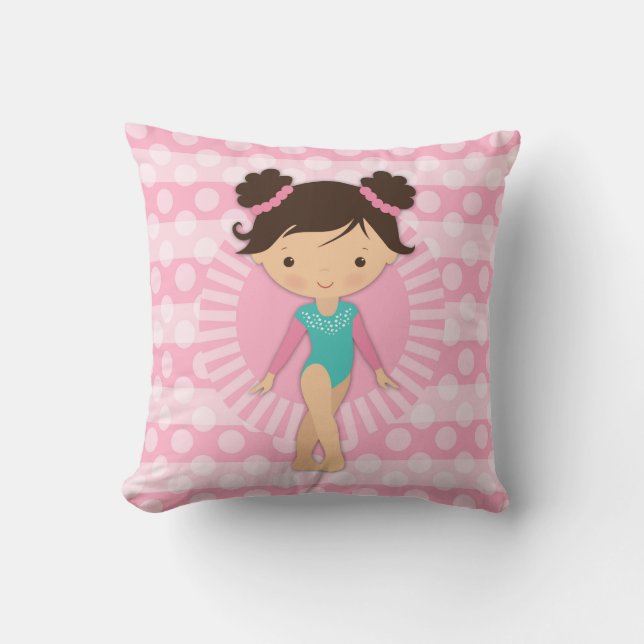 Gymnast - Cute Gymnastics Pink Turquoise Throw Pillow (Front)