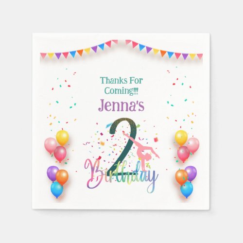 Gymnast cute kids birthday party colorful card napkins