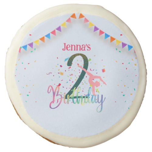 Gymnast cute kids birthday party colorful card sugar cookie