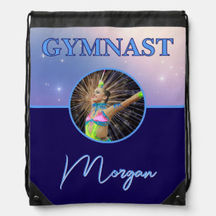 Gymnast Deep Royal Custom Photo and Name Drawstring Bag