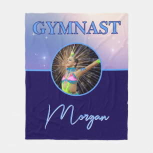 Gymnast Deep Royal Custom Photo and Name Fleece Blanket