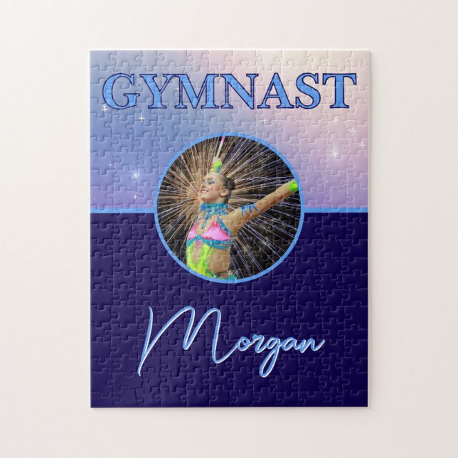 Gymnast Deep Royal Custom Photo and Name Jigsaw Puzzle (Vertical)
