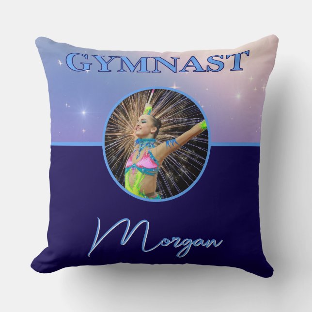 Gymnast Deep Royal Custom Photo and Name Throw Pillow (Front)