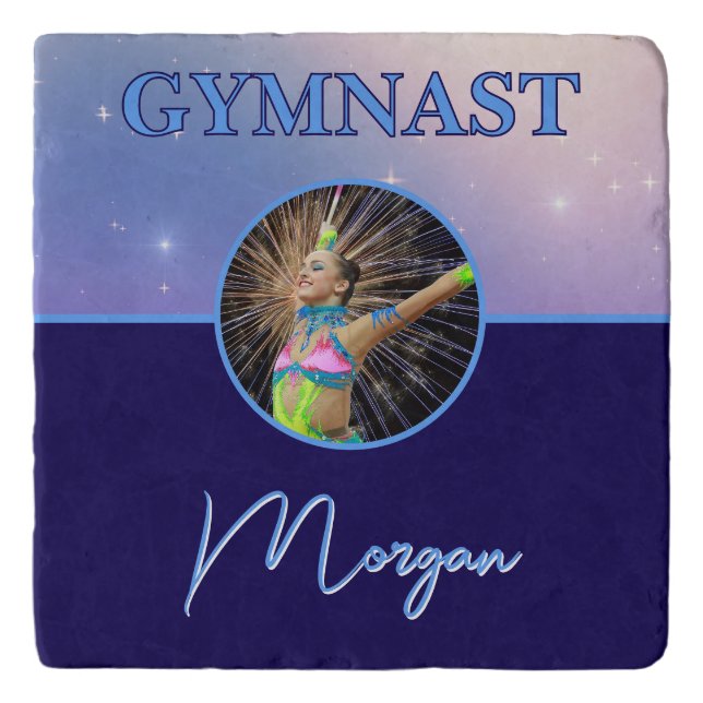 Gymnast Deep Royal Custom Photo and Name Trivet (Front)