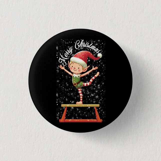 Gymnast Elf on Balance Beam   Xmas Gymnastics Chri Button (Front)