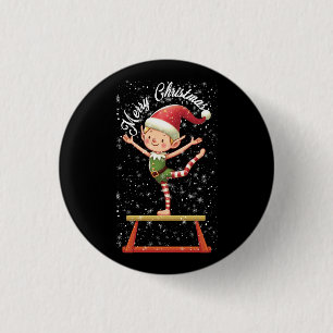 Gymnast Elf on Balance Beam   Xmas Gymnastics Chri Button