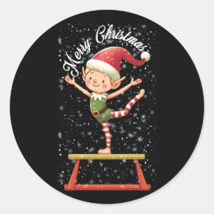 Gymnast Elf on Balance Beam Xmas Gymnastics Chri Classic Round Sticker
