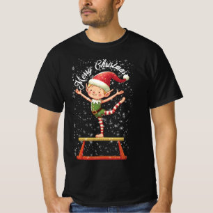 Gymnast Elf on Balance Beam Xmas Gymnastics Chri T-Shirt