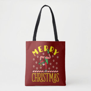 Gymnast Elf on Beam Gymnastics Christmas Tote Bag