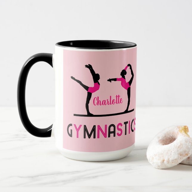Gymnast Figures Cute Girls Gymnastics Personalized Mug (With Donut)