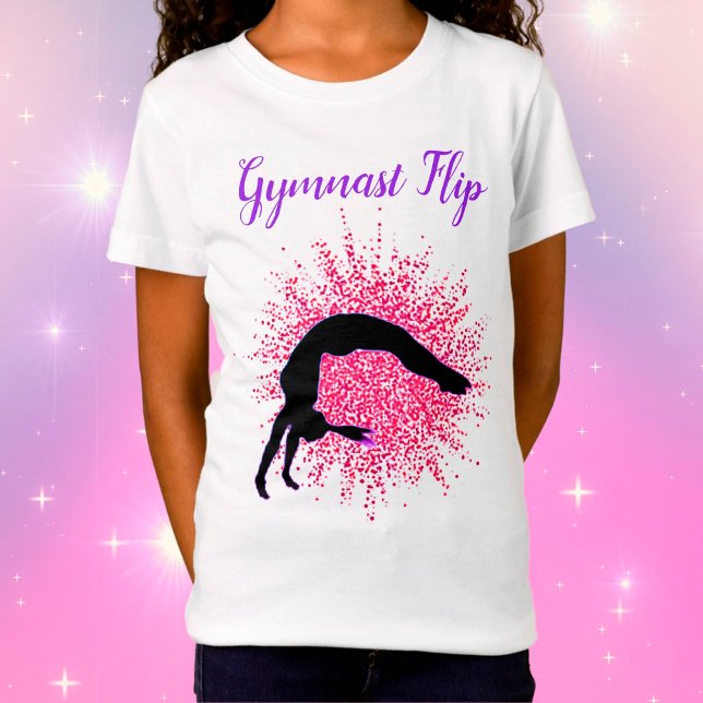"Gymnast Flip" Girls Gymnastics Pink & Purple T-Shirt (Creator Uploaded)
