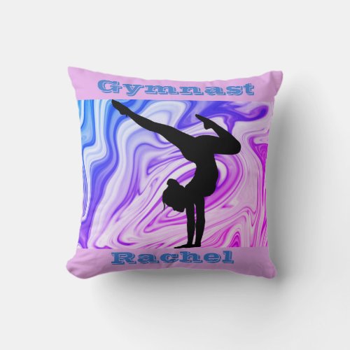 Gymnast Floor Beam Vault Bars Custom Purple Blue Throw Pillow
