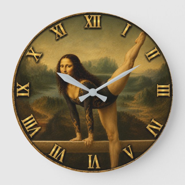 Gymnast Funny Mona Lisa  Large Clock (Front)