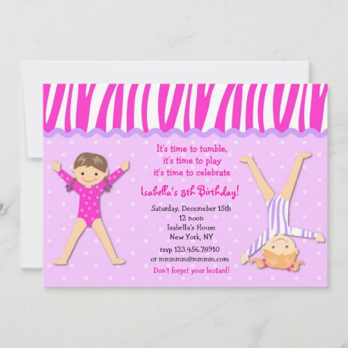 Gymnast Gymnastic Birthday Party Invitations