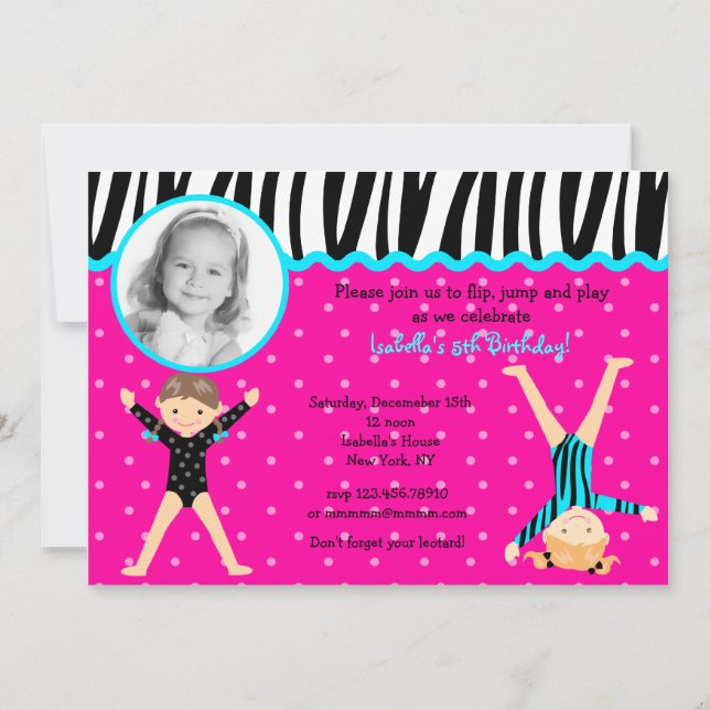 Gymnast Gymnastic Birthday Party Invitations (Front)