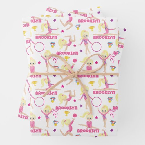 Gymnast Multicultural Personalized Wrapping Paper Sheets