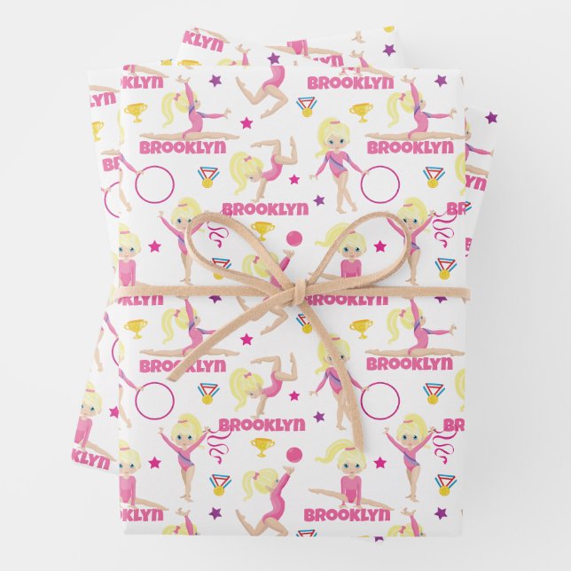 Gymnast Multicultural Personalized Wrapping Paper Sheets (In situ)