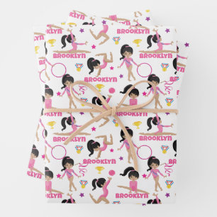 Gymnast Multicultural Personalized Wrapping Paper Sheets