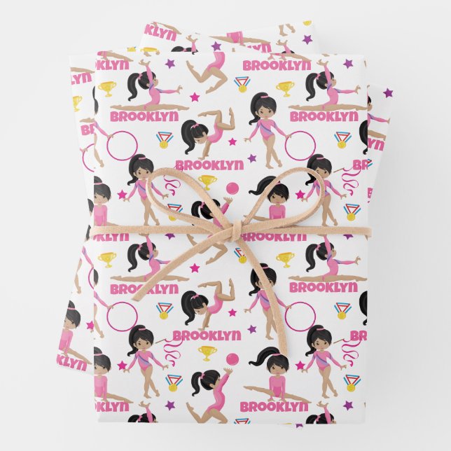Gymnast Multicultural Personalized Wrapping Paper Sheets (In situ)