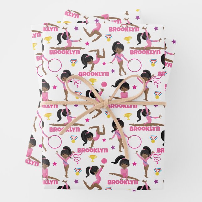 Gymnast Multicultural Personalized Wrapping Paper Sheets (In situ)