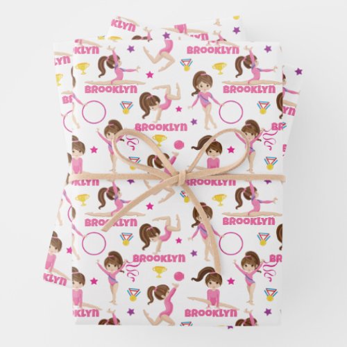Gymnast Multicultural Personalized Wrapping Paper Sheets