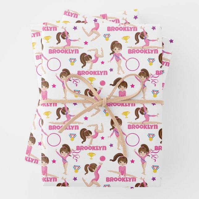 Gymnast Multicultural Personalized Wrapping Paper Sheets (In situ)