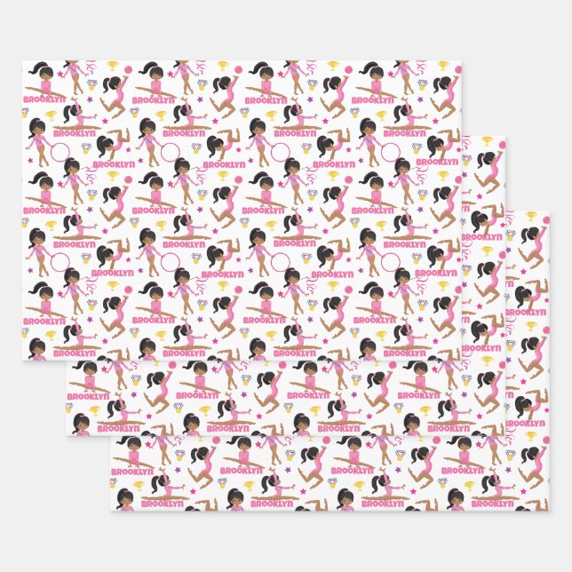 Gymnast Multicultural Personalized Wrapping Paper Sheets (Set)